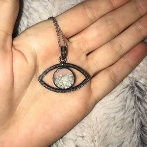 Oxidized Pave Diamond Evil Eye Shaker Pendant